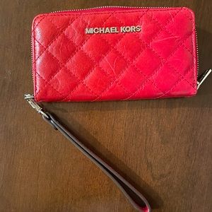 Michael Kors Red Quilted Leather Zip Around Wallet